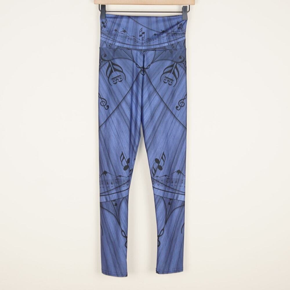 Bunny Hill Activewear Musical Note Printed Leggings Womens Blue Sz S